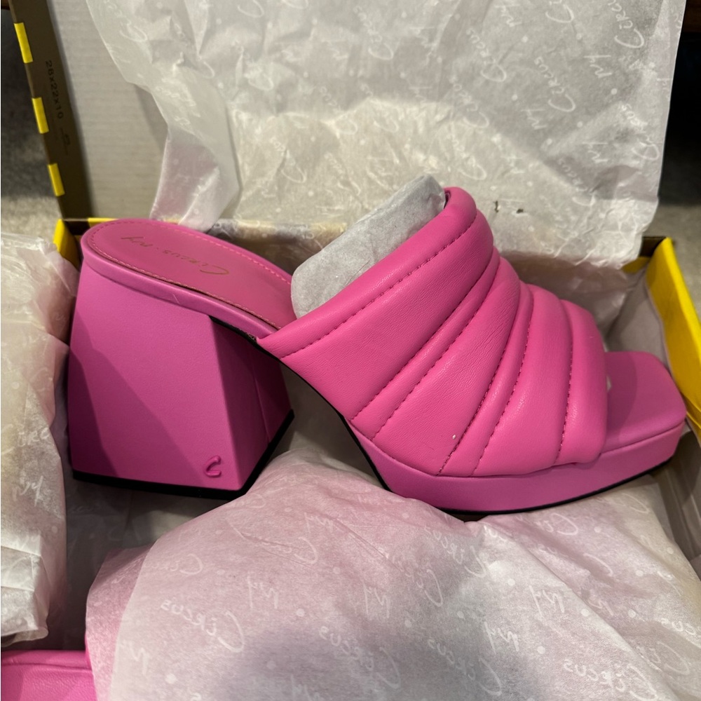 Sam Edelman Pink Quilted Block Heel Sandals